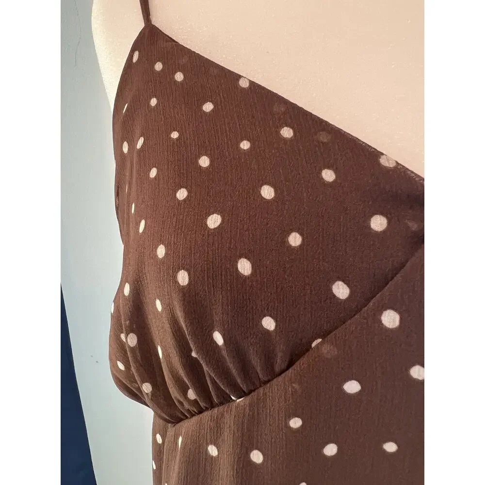 White Polka Dot (L) Brown Mini Dress-Babydoll Slip Dress-COQUETTE-Scarf-PLAYFUL - Picture 3 of 14